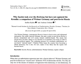 Screenshot des Texts "Why fascists took over the Reichstag but have not captured the Kremlin: a comparison of Weimar Germany and post-Soviet Russia"