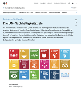 Screenshot des Texts "Die UN-Nachhaltigkeitsziele".