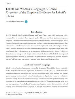 Screenshot des Texts „Lakoff and Women’s Language: A Critical Overview of the Empirical Evidence for Lakoff’s Thesis“.