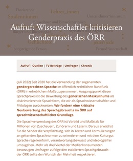 Screenshot des Texts: “Aufruf: Sprachwissenschaftler und Philologen kritisieren Genderpraxis des öffentlich-rechtlichen Rundfunks."