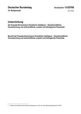 Screenshot des Texts "Bericht der Enquete-Kommission Künstliche Intelligenz – Gesellschaftliche Verantwortung und wirtschaftliche, soziale und ökologische Potenziale".