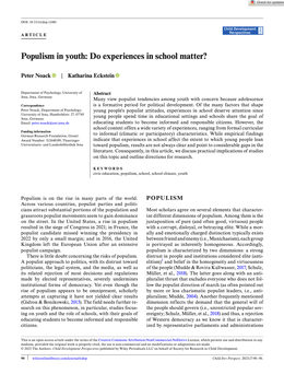 Bild mit Illustration des Kanals „Radikal - das neue Normal?“ und einem Screenshot des Texts „Populism in youth: Do experiences in school matter? “.