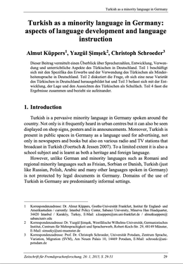 Screenshot der ersten Seite des Texts „Turkish as a minority language in Germany: aspects of language development and language instruction“