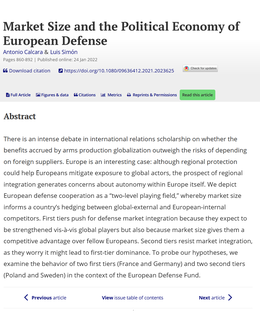 Screenshot des Texts „Market Size and the Political Economy of European Defense“