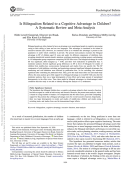 Cover des hier vorgestellten Texts „Is Bilingualism Related to a Cognitive Advantage in Children? A Systematic Review and Meta-Analysis“.
