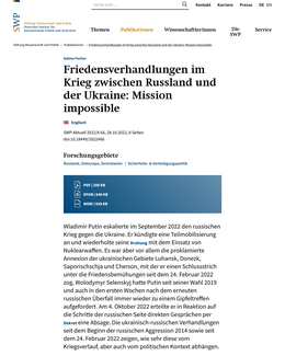 Screenshot des Texts "Friedensverhandlungen im Krieg zwischen Russland und der Ukraine. Mission impossible"