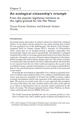 An ecological citizenship's triumph. From the popular legislative initiative to the rights granted for the Mar Menor