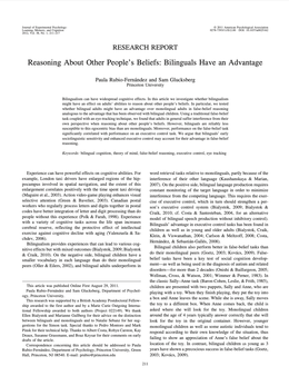 Screenshot des vorgestellten Texts „Reasoning About Other People’s Beliefs: Bilinguals Have an Advantage“.