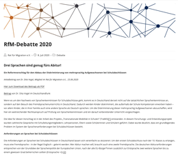 Screenshot des Online-Beitrag „Drei Sprachen sind genug fürs Abitur!  Ein Reformvorschlag für den Abbau der Diskriminierung von mehrsprachig Aufgewachsenen bei Schulabschlüssen“.
