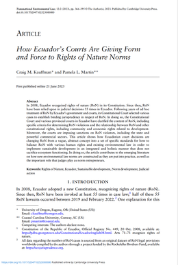 Screenshot des Texts „How Ecuador's Courts Are Giving Form and Force to Rights of Nature Norms".