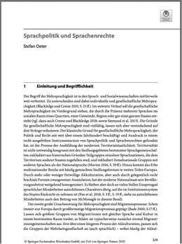 Screenshot des Covers des Textes „Sprachpolitik und Sprachenrechte“