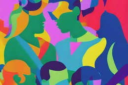 Abstrakte Illustration junger Menschen im Gespräch.