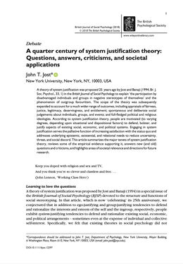 Bild mit Illustration des Kanals „Radikal - das neue Normal?“ und einem Screenshot des Texts „A quarter century of system justification theory: Questions, answers, criticisms, and societal applications“.