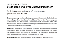 Screenshot des Texts "Die Distanzierung von „Krawallmädchen“: Zur Rolle der Sprachwissenschaft in Debatten zur gendergerechten Sprache"