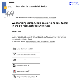 Screenshot des Covers von „Weaponising Europe? Rule-Makers and Rule-Takers in the EU Regulatory Security State“