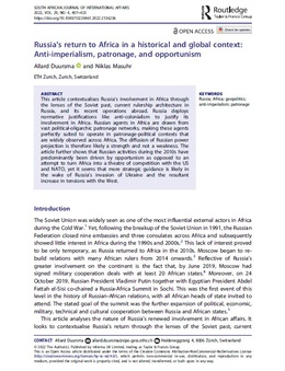 Screenshot des Texts „Russia's return to Africa“