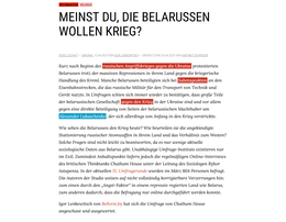 Screenshot des Texts „Meinst du, die Belarussen wollen Krieg?“