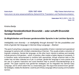 Screenshot des Texts "Schlägt Verständlichkeit Diversität – oder schafft Diversität Verständlichkeit?"