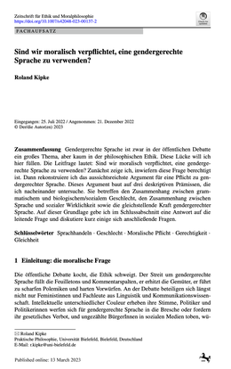 Screenshot des Covers des Texts: „Sind wir moralisch verpflichtet, eine gendergerechte Sprache zu verwenden?“.
