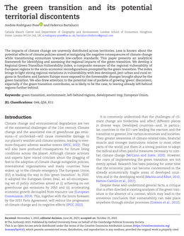 Screenshot des Texts „The Green Transition and its Potential Territorial Discontents“