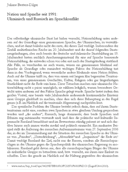 Screenshot des Texts "Nation und Sprache seit 1991. Ukrainisch und Russisch im Sprachkonflikt".