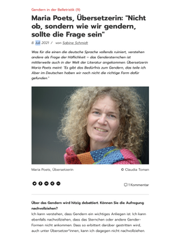 Screenshot des Texts: “Interview-Reihe 'Gendern in der Belletristik'".