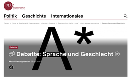 Screenshot des Texts: “2018er Fachrunde zum Gendern bei der Bundeszentrale für politische Bildung".