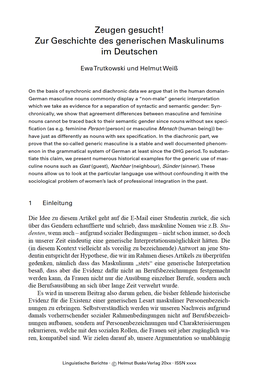 Screenshot des Texts "Zeugen gesucht! Zur Geschichte des generischen Maskulinums im Deutschen".