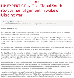 Screenshot des Texts „Global South revives non-alignment in wake of Ukraine war“