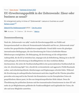 Screenshot des Texts „EU-Erweiterungspolitik in der Zeitenwende: Zäsur oder business as usual?“