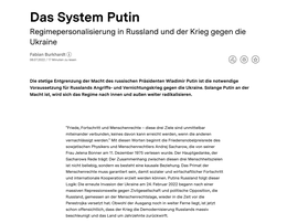 Screenshot des Texts „Das System Putin“