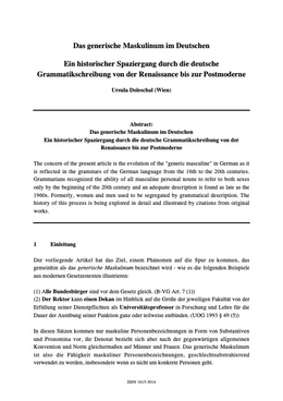 Screenshot des Texts "Das generische Maskulinum im Deutschen. Ein historischer Spaziergang durch die deutsche Grammatikschreibung von der Renaissance bis zur Postmoderne".