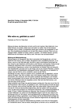 Screenshot der ersten Seite des Texts „Wie wäre es gebildet zu sein“ von Peter Bieri.