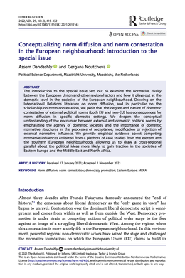 Screenshot des Texts „Conceptualizing norm diffusion and norm contestation in the European neighbourhood: Introduction to the special issue".