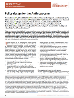 Screenshot des Texts „Policy design for the Anthropocene“.