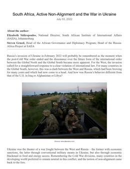 Screenshot des Texts „South Africa, Active Non-Alignment and the War in Ukraine“