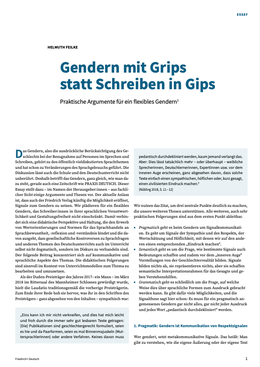 Screenshot des Covers des Texts „Gendern mit Grips statt Schreiben in Gips. Praktische Argumente für ein flexibles Gendern“.