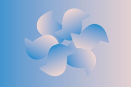 Abstrakte Grafik mit Schlüsselelementen des Kanal-Keyvisuals: kreisförmig aneinandergereihte gleiche Formen in blau-beigem Farbverlauf vor einem ebenso blau-beige-verlaufenden Hintergrund.