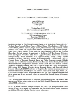 Screenshot des Texts „The Causes of Ukrainian Famine Mortality, 1932-33“