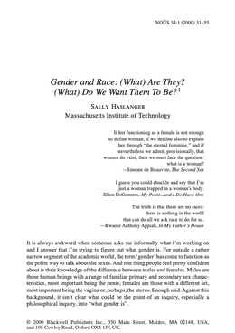Screenshot des Covers des Texts „Gender and Race: (What) Are They? (What) Do We Want Them To Be?“
