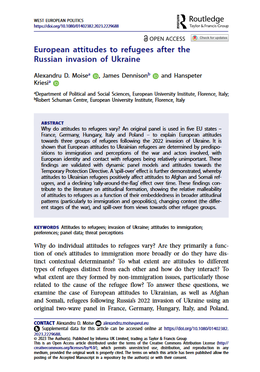 Screenshot des Texts „European attitudes to refugees after the Russian invasion of Ukraine“