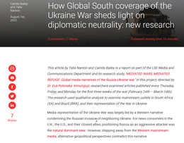 Screenshot des Texts „How Global South coverage on the Ukraine War sheds light on diplomatic neutrality: new research“