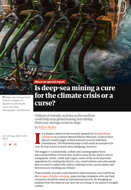 Screenshot des Texts „Is deep-sea mining a cure for the climate crisis or a curse?“