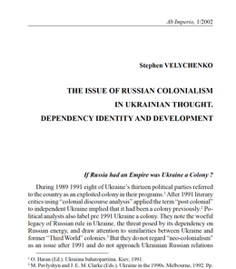 Screenshot des Texts "The Issue of Russian Colonialism in Ukrainian Thought. Dependency Identity and Development"