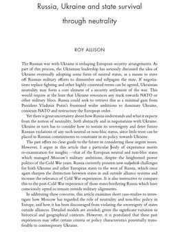 Screenshot des Texts „Russia, Ukraine and state survival through neutrality“