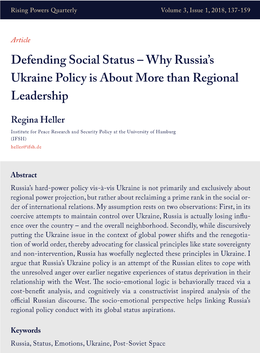 Vorschau Defending Social Status - Why Russia’s Ukraine Policy is About More than Regional Leadership