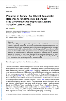 An Illiberal Democratic Response to Undemocratic Liberalism (The Government and Opposition/Leonard Schapiro Lecture 2019)