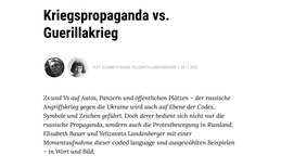 Screenshot des Texts „Kriegspropaganda vs. Guerillakrieg“