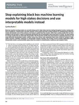 Screenshot des Texts „Stop Explaining Black Box Machine Learning Models for High Stakes Decisions and Use Interpretable Models Instead".