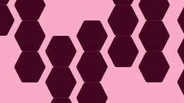 Dekorative abstrakte Grafik aus simplen, unregelmäßig aneinandergereihten dunkelbraunen Viereckformen auf rosafarbenem Hintergrund.